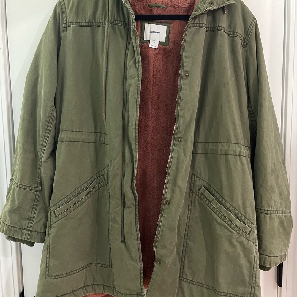 Old Navy Olive Green Jacket with Pink Lining